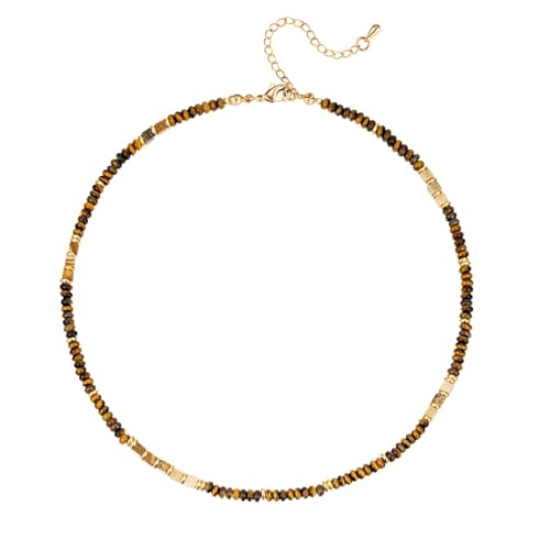 Beaded Necklace for Women Boho Beach Beaded Choker Natural Stone Brown Tiger Eye Necklace Jewelry Gift