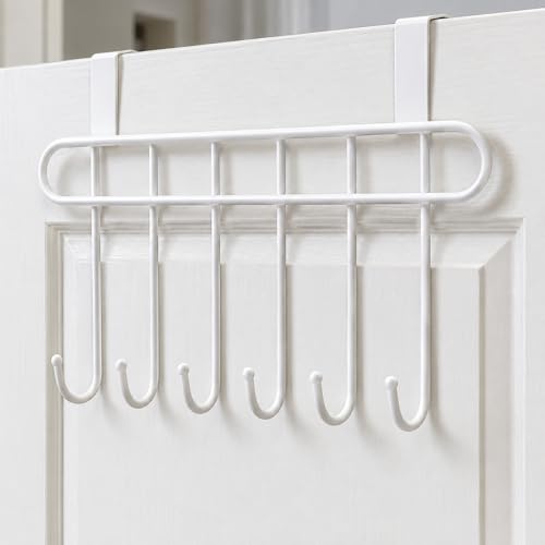 Image of Kundi Multi-Functional Over-the-Door Hook Hanger Rack - Heavy-Duty Steel Wall Hook Organizer with 7 Hooks for Clothes, Towels, Kitchen & Bathroom (Set of 2 White)