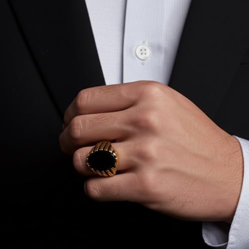 Image of THE MEN THING Royal Series - PRIME CREST RING - Pure Stainless Steel Men's Gold-Plated Ring - Statement Luxury Jewelry (Size : 16-19-22-24-26)