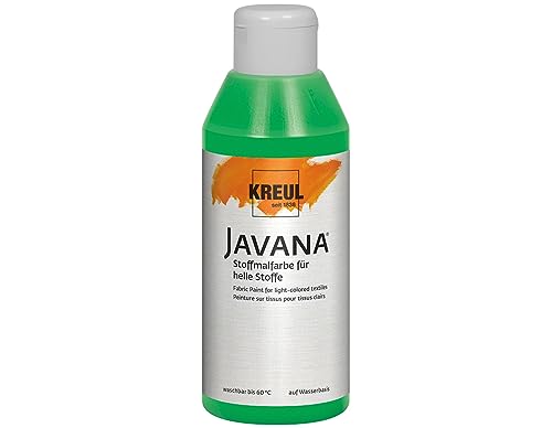 KREUL 91308 - Javana Stoffmalfarbe für helle Stoffe, 250 ml Glas in brillantgrün, geschmeidige Farbe auf Wasserbasis mit cremigem Charakter, dringt fasertief ein, waschecht nach Fixierung