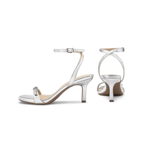 Athlefit Silver Heels for Women Kitten Heeled Sandals Square Toe Size 6 — view 6