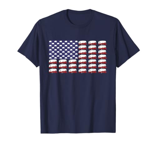 Vintage RV Camper Trailer American Flag T-Shirt
