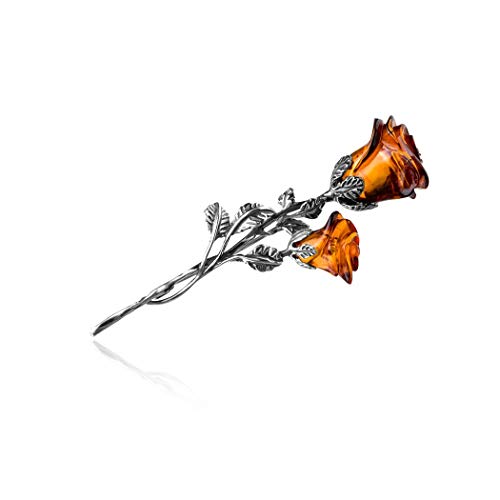 Ian and Valeri Co. Amber Sterling Silver Rose Pin Brooch