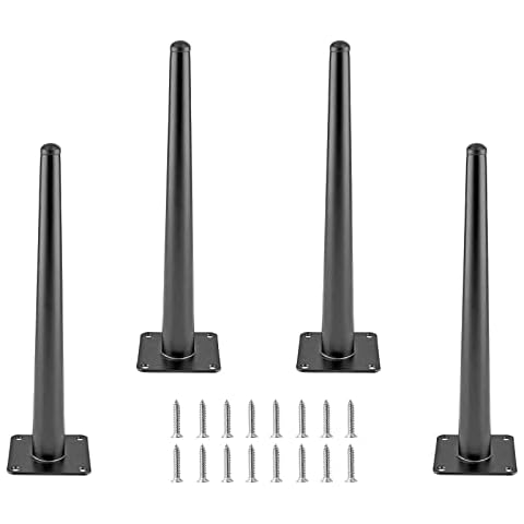 Cjueiom 12 Inch / 30cm Straight Furniture Legs Black Sofa Legs Set of 4, Mid-Century Couch Legs Heavy Duty Coffee Table Legs, Conical Chair Feet Metal Cabinet Legs Replacement for Cupboard Ottoman Cover