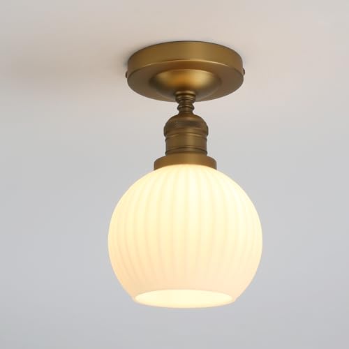 JIMUBEAM plafoniera da soffitto industriale con paralume in vetro bianco, globo vetro plafoniere vintage per corridoio, ingresso, cucina, camera da letto, soggiorno