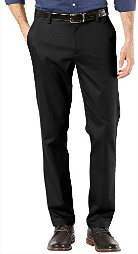 DOCKERS Men's Slim Fit Signature Khaki Lux Cotton Stretch Pants, Black, 28W x 32L