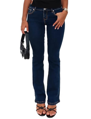 Image of Women's Stretch Low Rise Double Button Elastic Skinny Vintage Flare Jeans