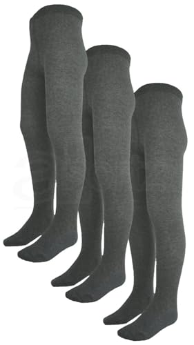 Girls 3 Pack Grey School Tights Ex MRKSPN Cotton Rich School Uniform 3 to 14 Years (8-9Y)