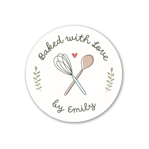 Emma Pink Studio Baked with Love Stickers, Personalized Baking Labels for Gift, Handmande Items, Bakery Business Stickers, Homemade Party Favors, Various Sizes