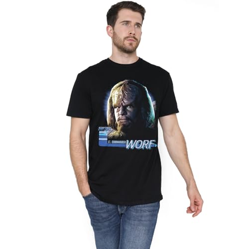T-shirt Star Trek TNG Worf noir mixte en coton coupe droite