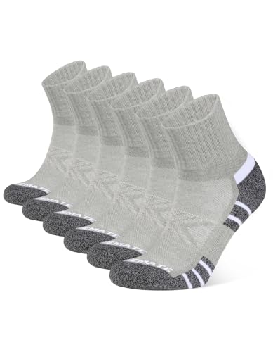 Image of CLOSEMATE Mens Sports Quarter Ankle Socks Anti-Blister Cushioned Trainer Running Athletic Socks for Women Breathable Cotton Performance Walking Socks 6 Pairs(6 Grey, Size L)