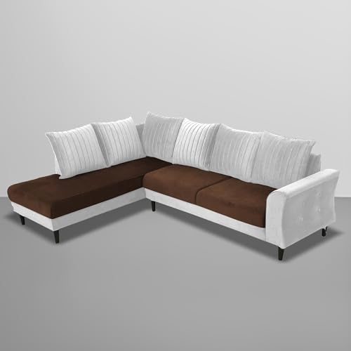 Image of Gratly LHS 4 Seater L Shape Sofa Set for Living Room (Brown Grey Colour) Premium Fabric Sofa