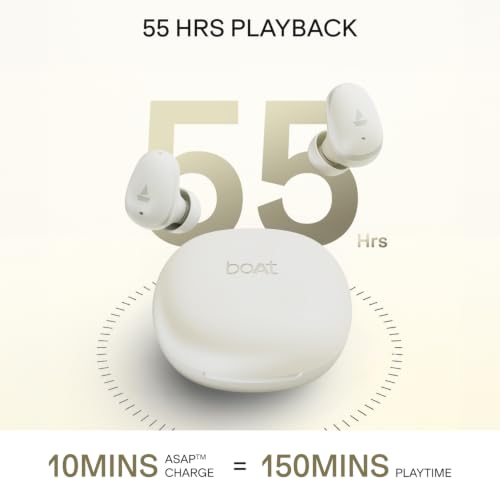 Image of boAt Airdopes Plus 214, Up to 55 Hrs Playtime, Dual Mics with ENx Tech, Sleek Bean Design, 10mm Drivers, Voice Assistant, BEAST Mode, ASAP Charge, IWP Technology TWS Earbuds with mic (Silver Mist)