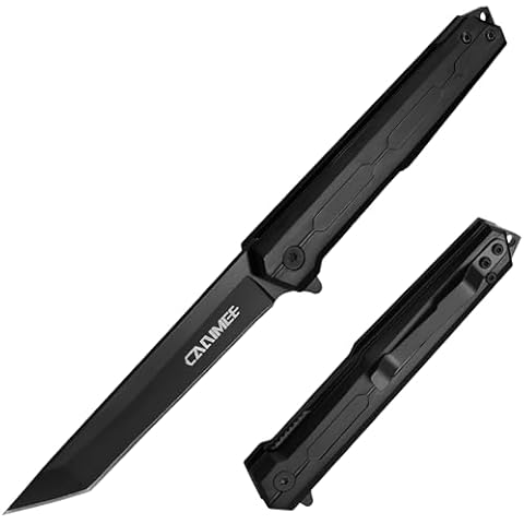 Carimee Pocket Folding Knife 3.35", EDC Gentlemen Knife with 7Cr17Mov Steel Blade, Stainless Steel Handle, Pocket Clip, Glass Breaker, Outdoor Gifts for Men and Women, Black Coated Cover