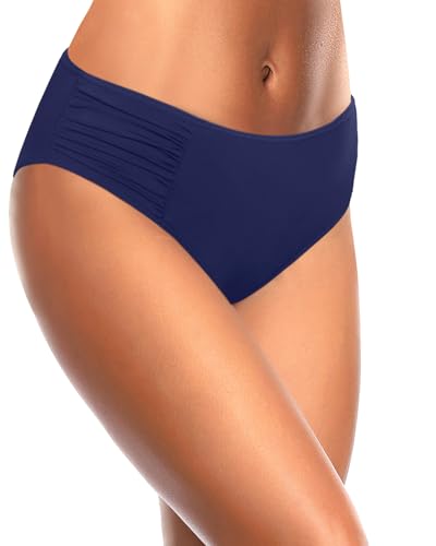 Image of Tempt Me Women Bikini Bottoms Mid Waist Bathing Suit Swimsuit Ruched Swim Bottom