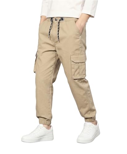 Image of A.T.U.N. (ALL THINGS UBER NICE) Boys Cotton Cargo Pants | Soft Comfortable Casual Wear | Relaxed Fit Trousers with 6 Utility Pockets | Adjustable Waist for Daily Outdoor and Travel Use
