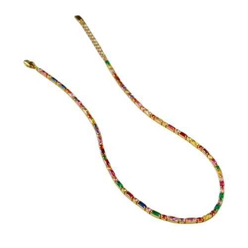 Collier femme plaqué or ras du cou vintage avec pendentif rectangle en cubzircone perlé