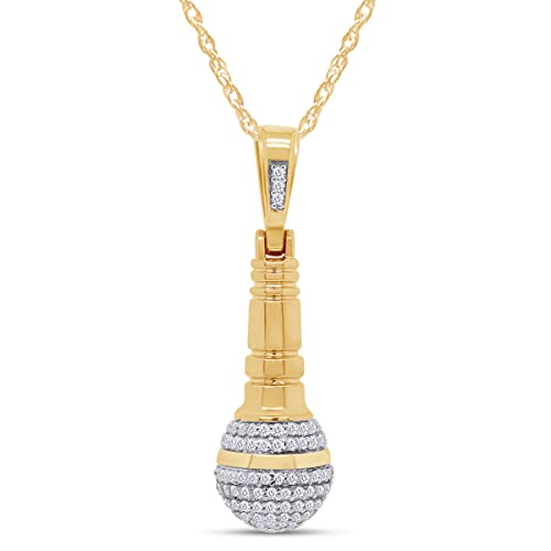 AFFY Round Cut White Cubic Zirconia Microphone Pendant Necklace in 14k Gold Over Sterling Silver