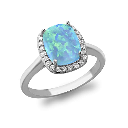 Bague halo argent sterling femme avec turquoise rectangle opale et zirconium