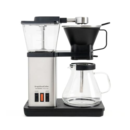 SimplyGoodCoffee THE BREWER - Plastic-Free. Coffee Maker/Coffee Machine. 8 Cup Automatic Drip Pour Over Coffee Brewer. Brewer Free of Plastic Gold Cup Standard. Black/Stainless Steel