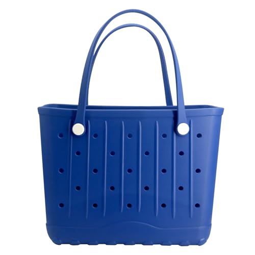 CXY Medium Rubber Beach Bag for Women EVA Washable Tote Bags for Beach Waterproof Sand-proof Handbags Pool Boat Work Sports (Sopphire Blue, Small)