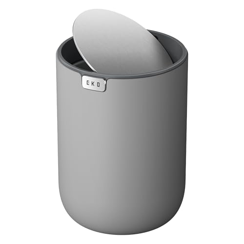 Image of EKO Fandy 0.58 Gal /2.2L Mini Trash Can with Lid, Swing-Top Desktop Trash Can for Bathroom, Countertop, Vanity, Desk or Office, Small Garbage Bin (Grey)