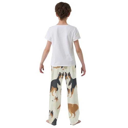 ZZXXB Collie Print Boys Long Pants Soft Trousers Elastic Waist Kids Lounge Bottoms with Pockets S-XL3