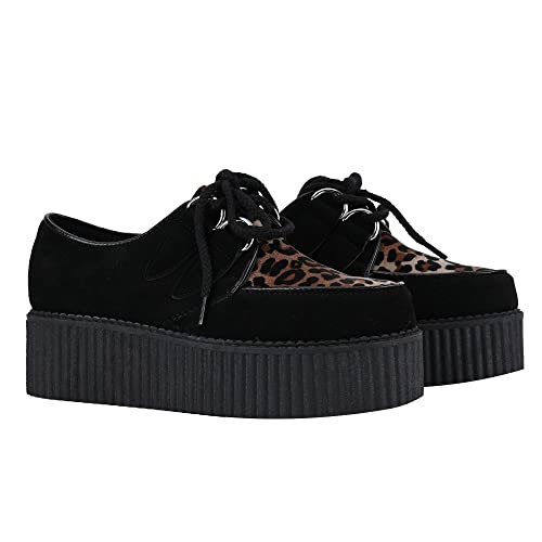 Pzeke Women's Creeper Shoes Casual Lace Up Platform Shoes, Black-Leopard (Pzeke-Dre1-Bklp,Us9) #TOP2