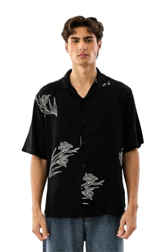 Image of SNITCH Men Casual Shirt | Box Fit Short Sleeve Cuban Collar Floral All-Over Print Design | Premium 100% Viscose & Lightweight Fabric for Summer, Vacation & Beach Wear