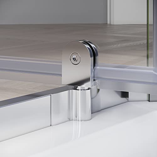 Elegant Neo-Angle Frameless 38 In. W X 72 In. H Pivot Shower Door With 1/4 In. Clear Glass Bathroom Shower Doors In Chrome Finish Corner Shower Enclosure（Shower Base Not Included） #TOP3