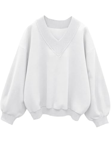 Hilinker Womens V Neck Oversized Sweatshirts Casual Drop Shoulder Long Sleeve Pullover Tops