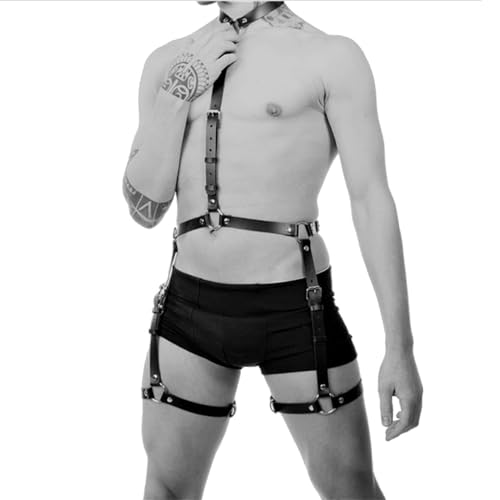 SUPKTHDY Herren Brust Harness Herren PU Punk Body Bondage Sexy Körper Harness Unterwäsche Einstellbar Fetisch Brustgeschirr Cosplay Party Sklave Clubwear