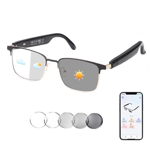 AI Translator Smart Glasses for Men Women, Bluetooth Audio Sunglasses with Photochromic Lenses, Voice Assistant, Open Ear Lighweight Eyeware, Real-Time Translation, Supports 160+ Languages (Gold)
