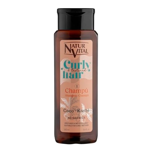 NaturVital Champú Curly para cabello Rizado, Ondulado o Texturizado, con Coco y Karité sin sulfatos ni parabenos- 280ml
