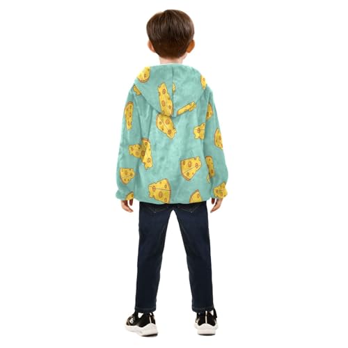 Cheese Slices on Light Blue Toddler Fleece Jacket Girl Boys Hooded Fleece Jacket Coat Warm Outwear Zip-up 3-10T4