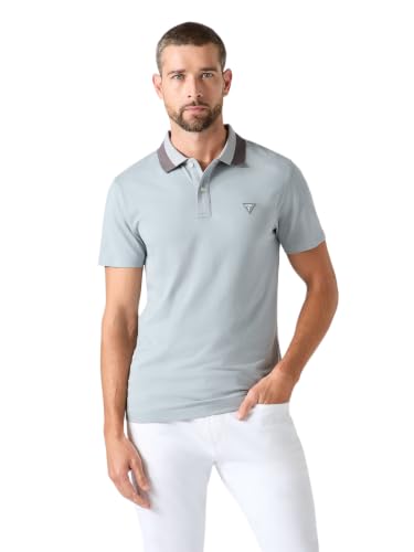 GUESS Mens Eco Short Sleeve Seasonal Stretch Jersey Polo, Silver Moonlight, Large