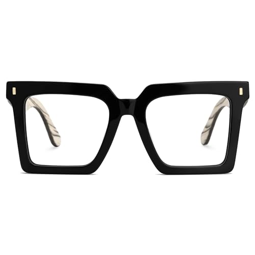 Image of Zeelool Vintage Square Wood Arm Eyeglasses Frame for Men with Non-prescription Clear Lens ZJGX320783-01 Black
