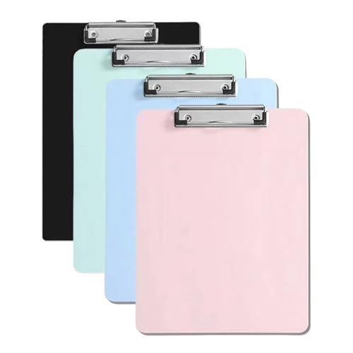 4 Pack Plastic Clipboard, A4 Letter Size, 12.3 x 8.8 Inch Colorful Clip Board with Low Profile Clip, Hangable Clipboards for Nurses, Teachers, Doctors, School & Office Use