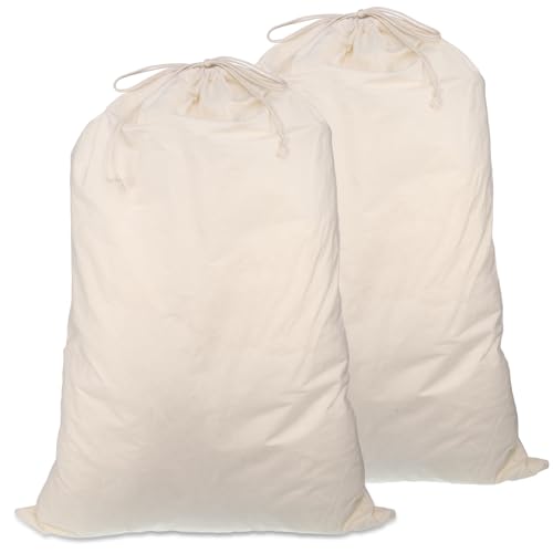2 Stück Wäschesack, 50 x 70cm Baumwollsäckchen Stoffsäckchen Geschenkverpackung Wäschebeutel Reise Baumwollbeutel mit Kordelzug (Beige)