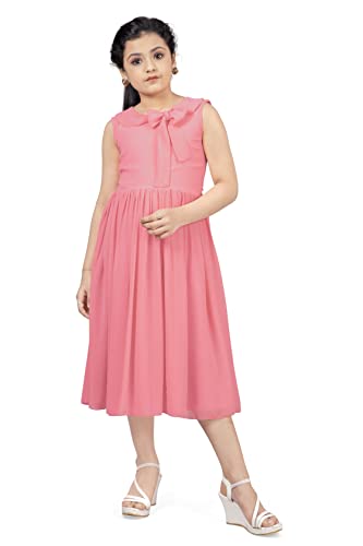 Image of Fashion Dream Girl's Calf Length Pleated Dresses (Pink 13-14 Year)