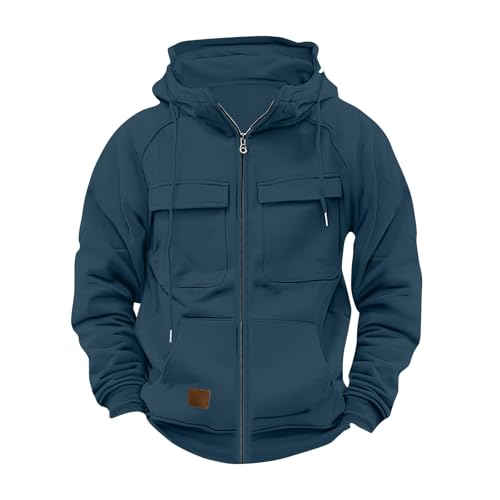 Ymosrh Men Fashion Hoodies & Sweatshirts, Casual Zip Up Hoodies with Pockets Long Sleeve Work Sweatshirt Sports Hooded Jacket Sweatshirts Fall Hoodie Camp Essential (L, Blue)