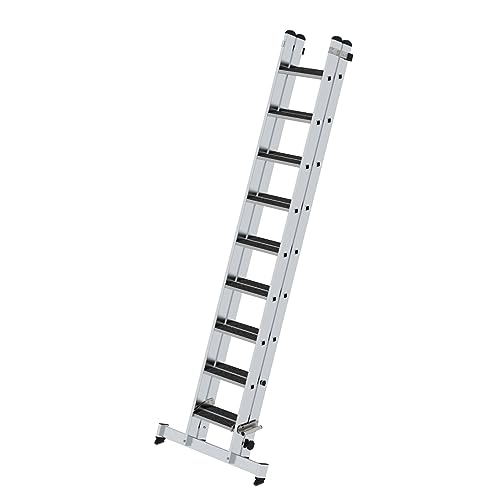 PROREGAL Stufen-Schiebeleiter 2-teilig mit nivello-Traverse und Clip-Step R13 2x9 | Leiter, Teleskopleiter, Trittleiter, Bockleiter, Sprossen-Doppelleiter