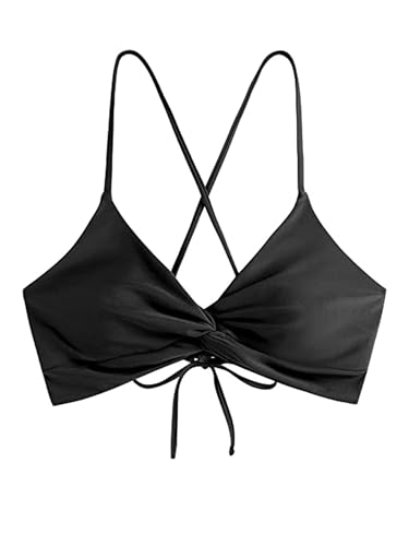 ZAFUL Bikini Tops for Women Push Up Swimsuit Top Lace Up Padded Bathing Suit Tops Twist Bikini Top Only2
