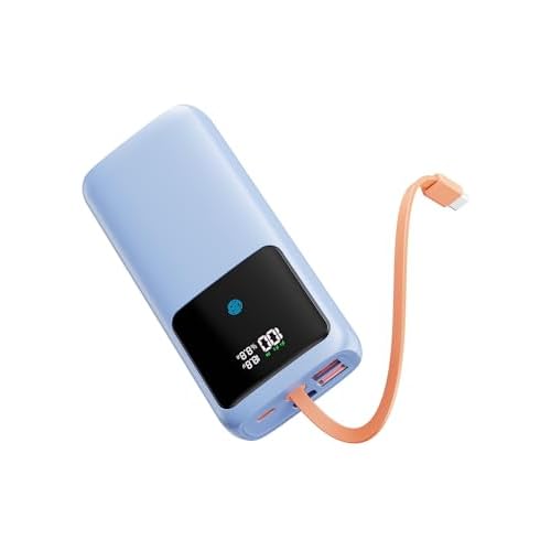 Laptop Power Bank, 24000mAh 65W Fast Charging Portable Charger with Built-in Cable, USB C Battery Pack with LED Display, Travel Essential External Battery Bank for Macbook/Notebook/Tablet/Ph