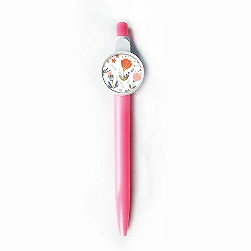 Stylo à bille rétractable bleu motif plantes et poudre orange