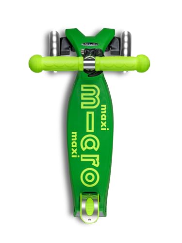 MICRO™ Maxi Deluxe Foldable neon LED | H&ouml;henverstellbar & klappbar | Das ORIGINAL | Kinderroller ab 5 Jahre | LED Rollen | Faltbarer Roller f&uuml;r Jungs & M&auml;dchen 5-10 Jahre (Parrot Green)