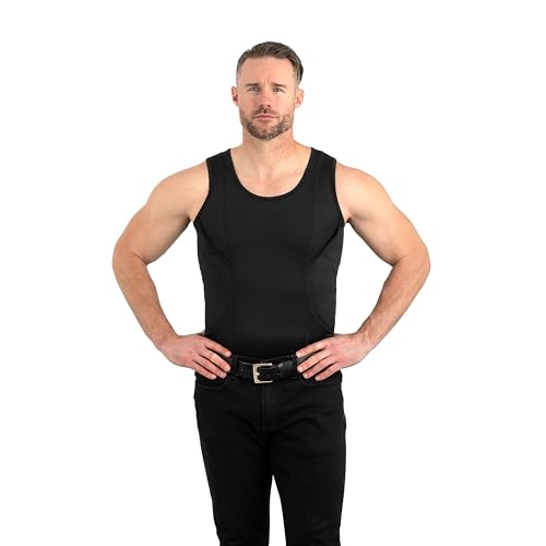 CCW Tactical Concealed Carry Holster Tank Top | Quick Access Open Pocket with Large Storage | All Season Moisture Wicking Compression Shirt | Mens Tank Top, Black L