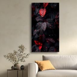 Tableau sur toile feuilles rouge pour réveiller un mur blanc - 3