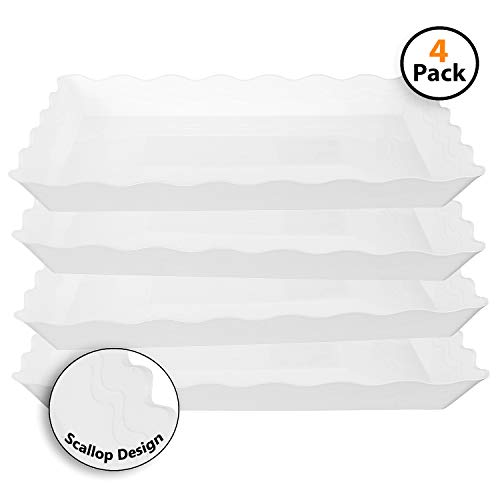 4 Pack Rectangular Plastic Trays, Heavyweight Disposable Serving Party Platters,Desert Tray (White)