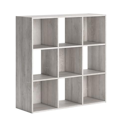 Image of Signature Design by Ashley Paxberry Coastal 9 Cube Storage Organizer or Bookcase, Whitewash